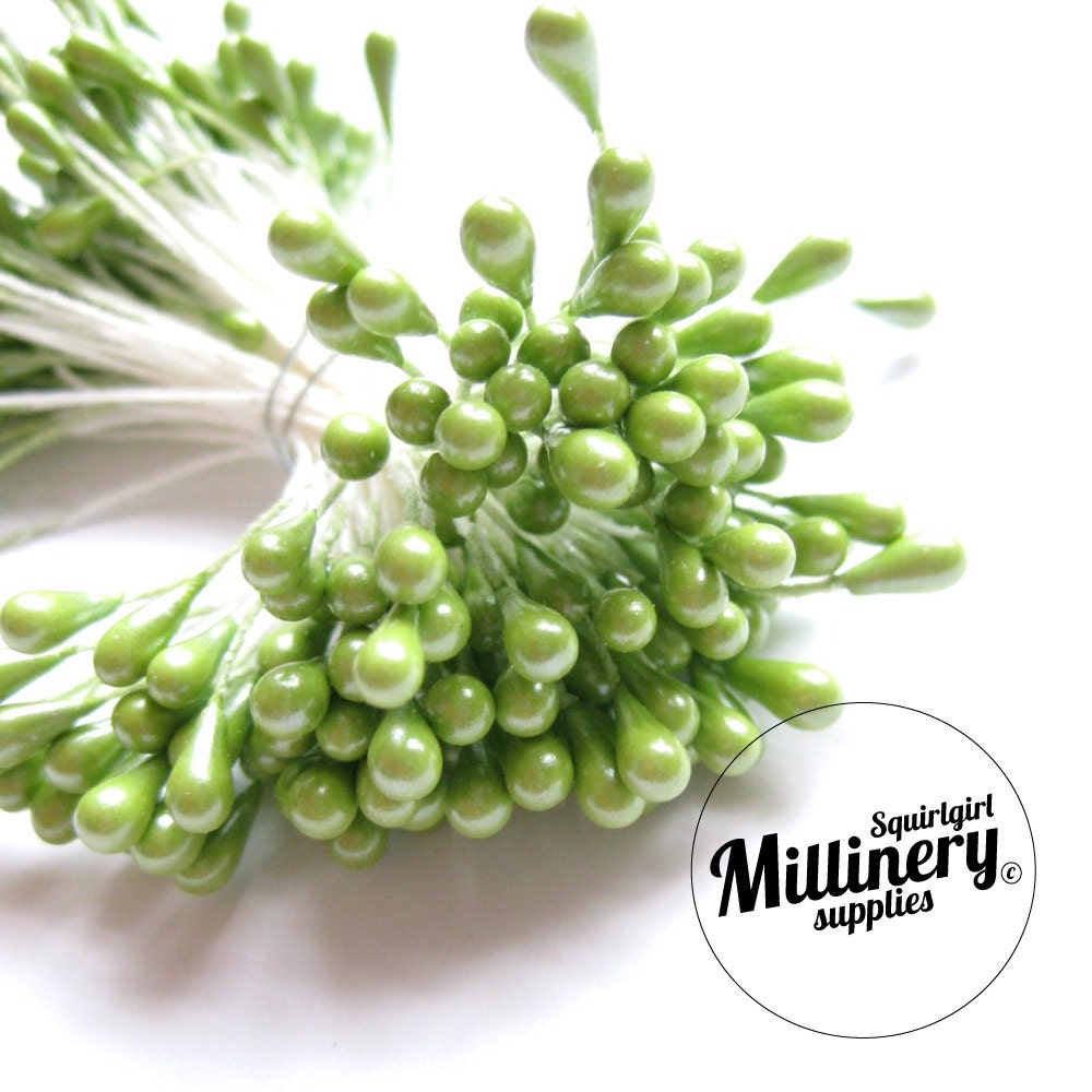 Bunch of 100 Double Sided Flower Stamens for Flower Making - Apple Green