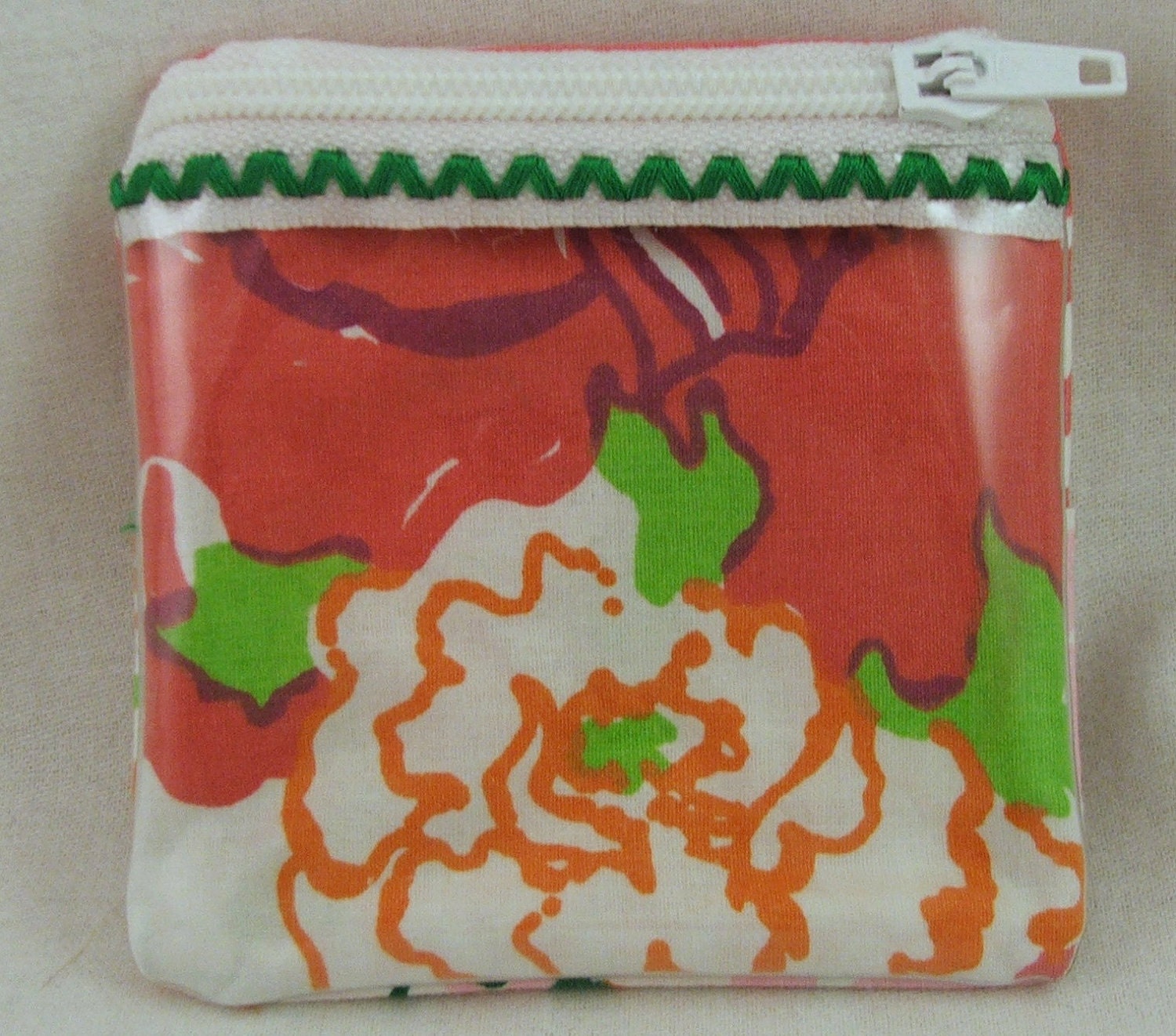 Small Cosmetic or Coin Pouch with clear zippered pocket