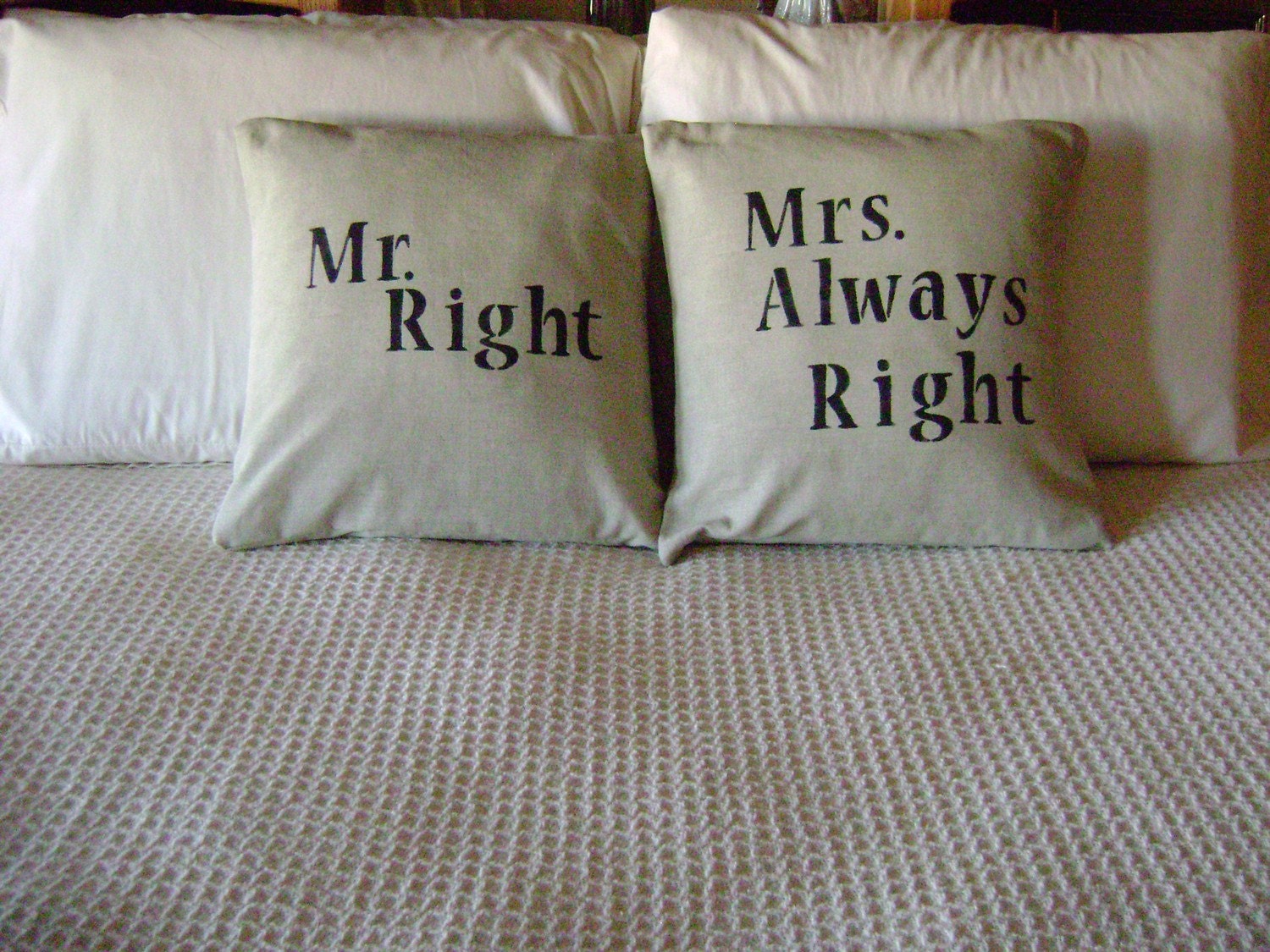 RESERVED FOR MEGANMURRAY90 Pillow Covers Decorative Mr. and Mrs. Oatmeal and Black 16x16
