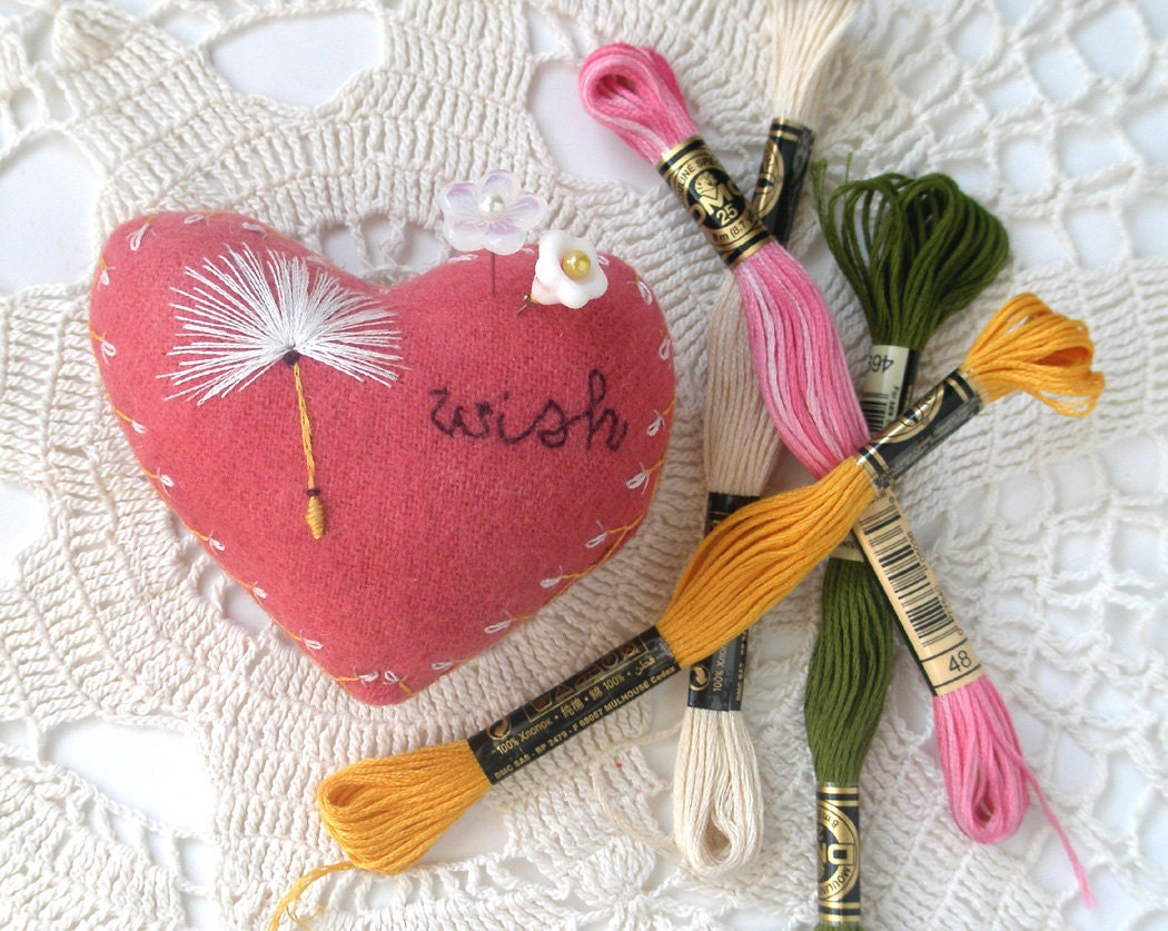 Make A Wish Wool Heart Pincushion