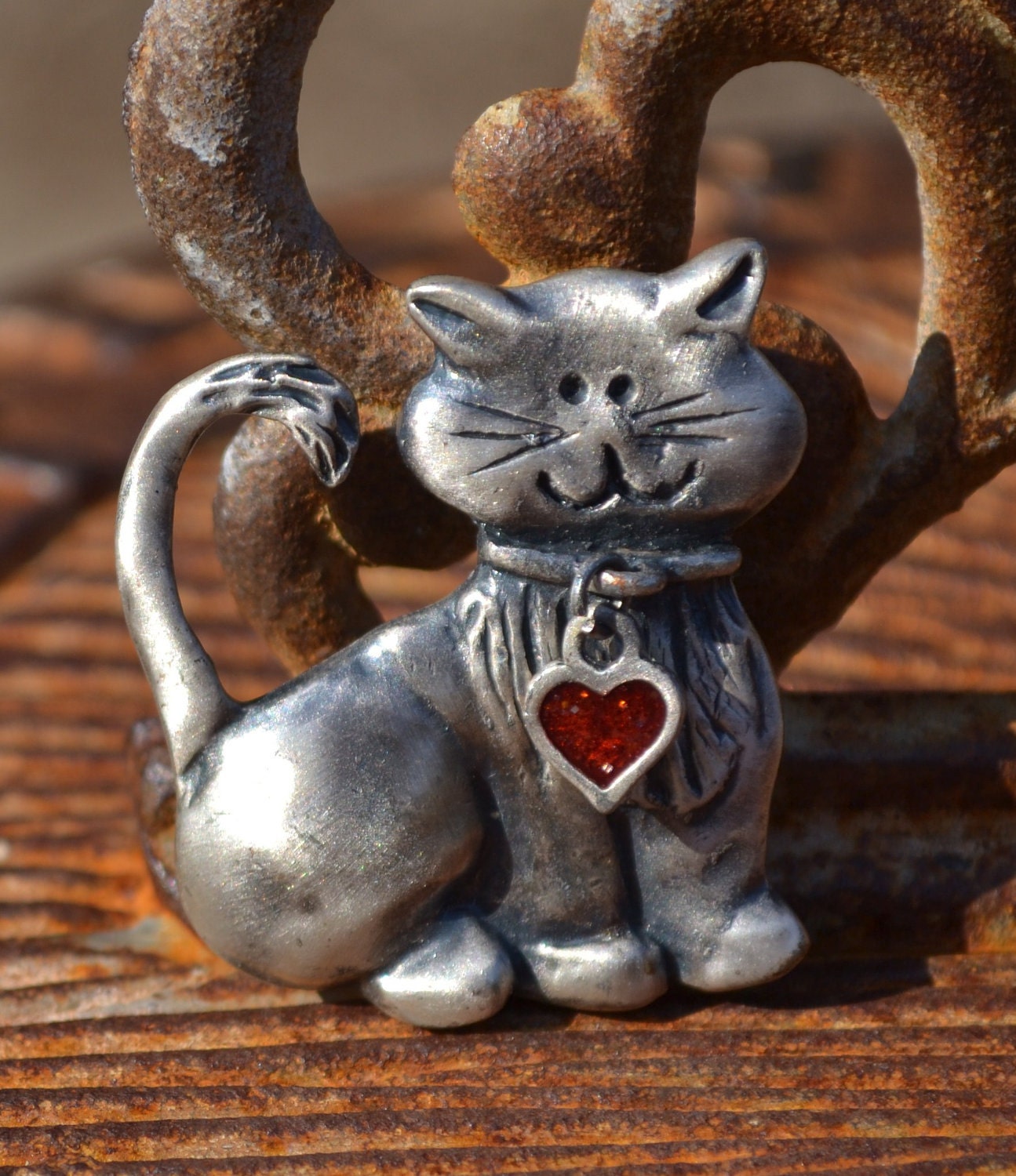 Vintage Pewter Kitten Figural Brooch Pin