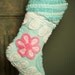 ON SALE - Pink and Yellow Flowers on Aqua Vintage Chenille Christmas Stocking - Vintage-style Millinery Flowers