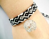 Knotted Black and White Charm Bracelet with Wire Charm