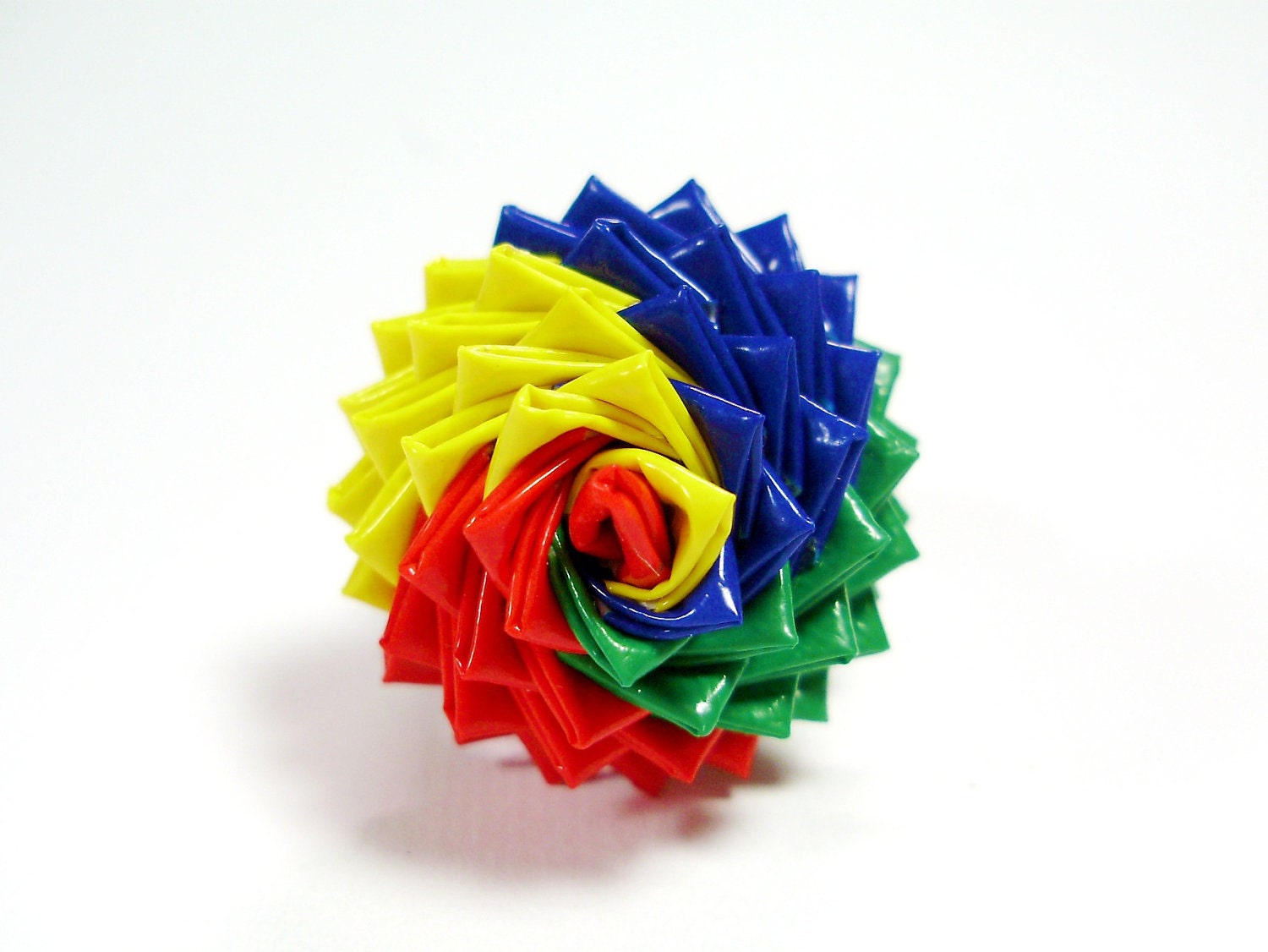 Bright Duck Tape Flower Ring in Red, Yellow, Blue, and Green