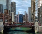 Chicago River Oil Painting - 12x9in Giclee Print