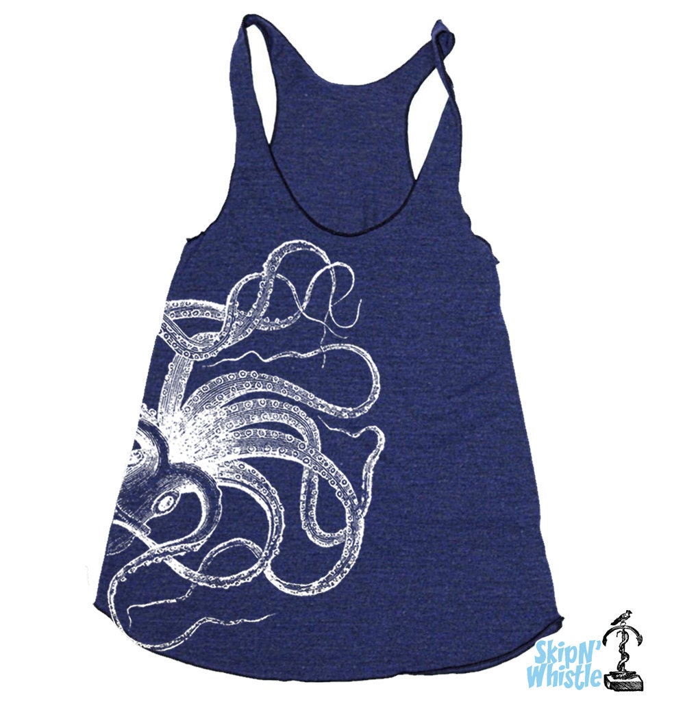 Womens OCTOPUS --- american apparel Tri-Blend Racerback Tank Top S M L (8 Color Options) grey z