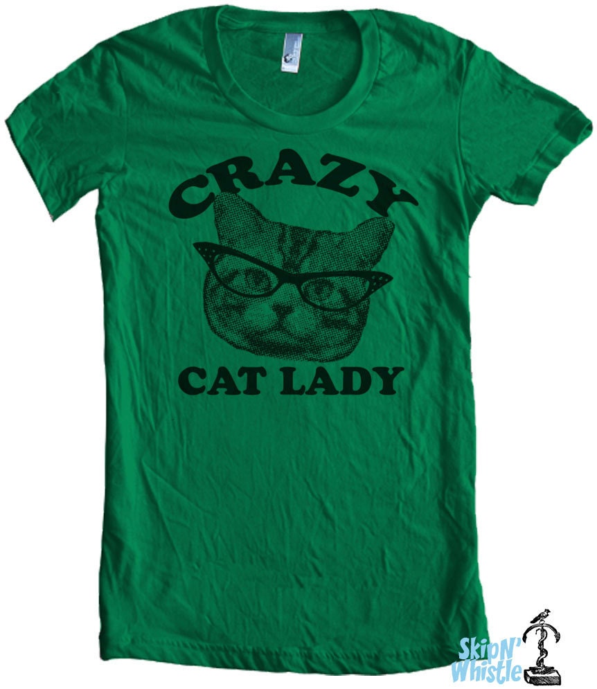 CRAZY CAT lady t shirt -- american apparel  S M L XL  ( 6 colors )