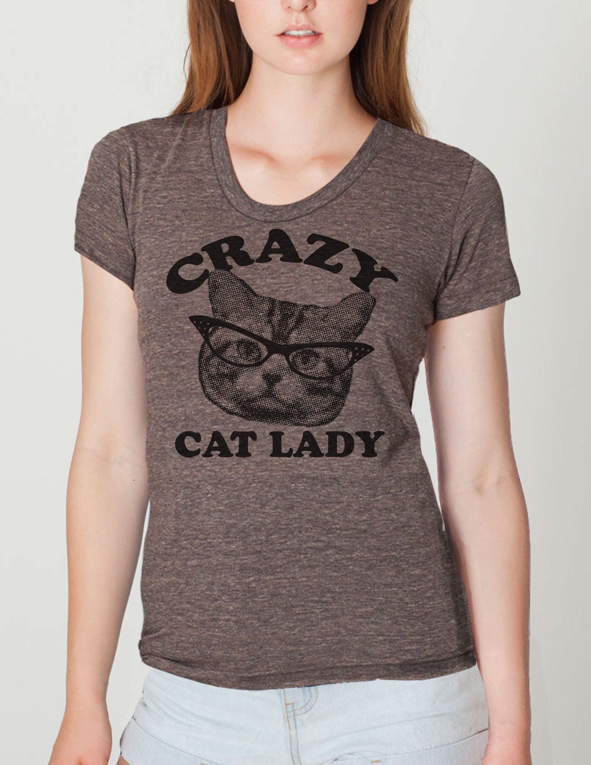 CRAZY CAT lady t shirt -- american apparel  S M L XL  ( 6 colors )