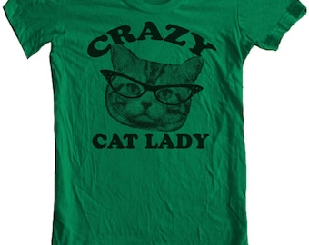CRAZY CAT lady t shirt -- american apparel  S M L XL  ( 6 colors )