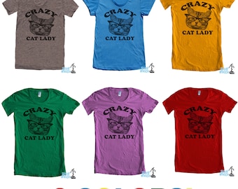 CRAZY CAT lady t shirt -- american apparel  S M L XL  ( 6 colors )