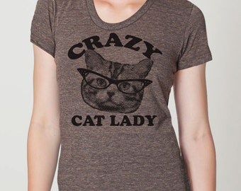 CRAZY CAT lady t shirt -- american apparel  S M L XL  ( 6 colors )