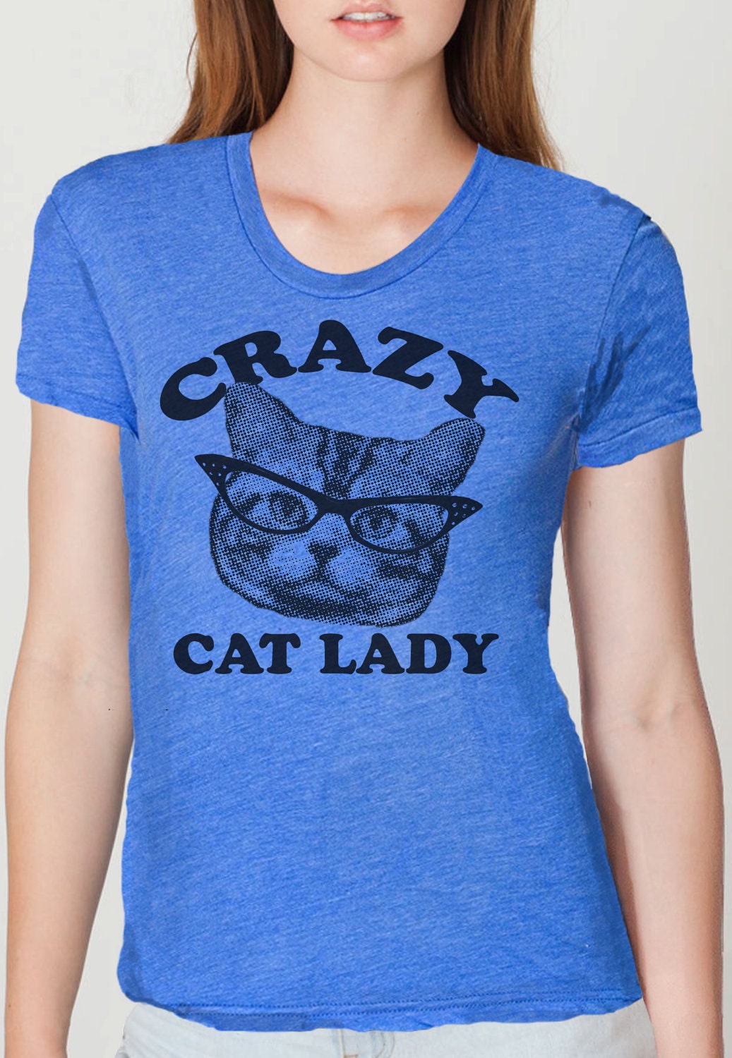 CRAZY CAT lady t shirt -- american apparel  S M L XL  ( 6 colors ) m8a