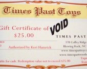 Gift Certificate for 25 Dollars