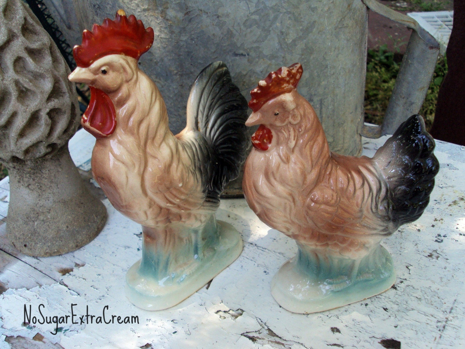 Rooster and Chicken - VINTAGE Ceramic Pair - Japan