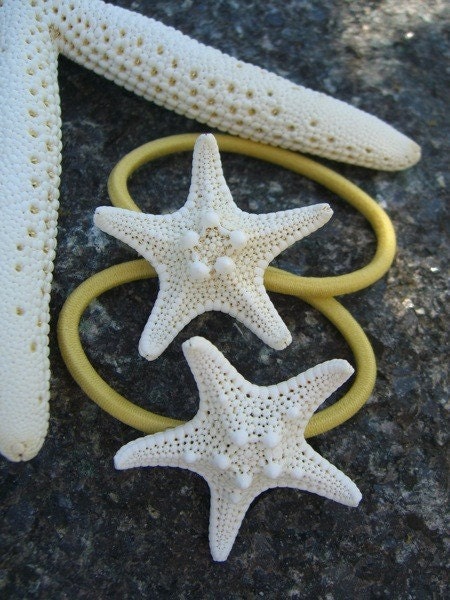 Starfish Hair Elastics-Set of 2 Yellow-Mermaid Hair, Beach Weddings, Beach Hair Accessories, Summer Vacation
