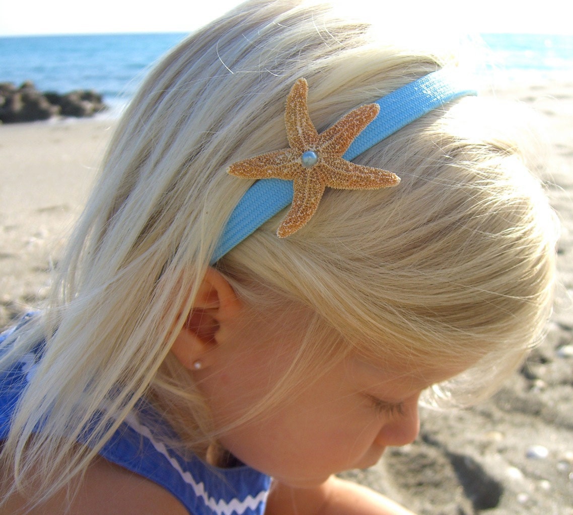 Girls/Toddlers Starfish Headband-OCEAN BLUE-Mermaid Hair, Beach Weddings, Summer, Toddler Hair Photo Prop, Children, Coastal, Children, Fun