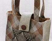 Handmade Tote Upcycled from Plaid Wool Skirt, Upholstery Fabric and Vintage Fabric Lining ON SALE