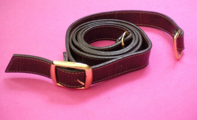 Long Adjustable Brown Faux Leather Purse Strap with Gold Toned Hardware