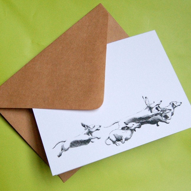 Running Dachshunds - Set of 5 Blank Note Cards