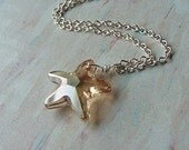 Swarovski Golden Champagne Starfish Crystal Pendant Handmade Necklace on Silver Chain