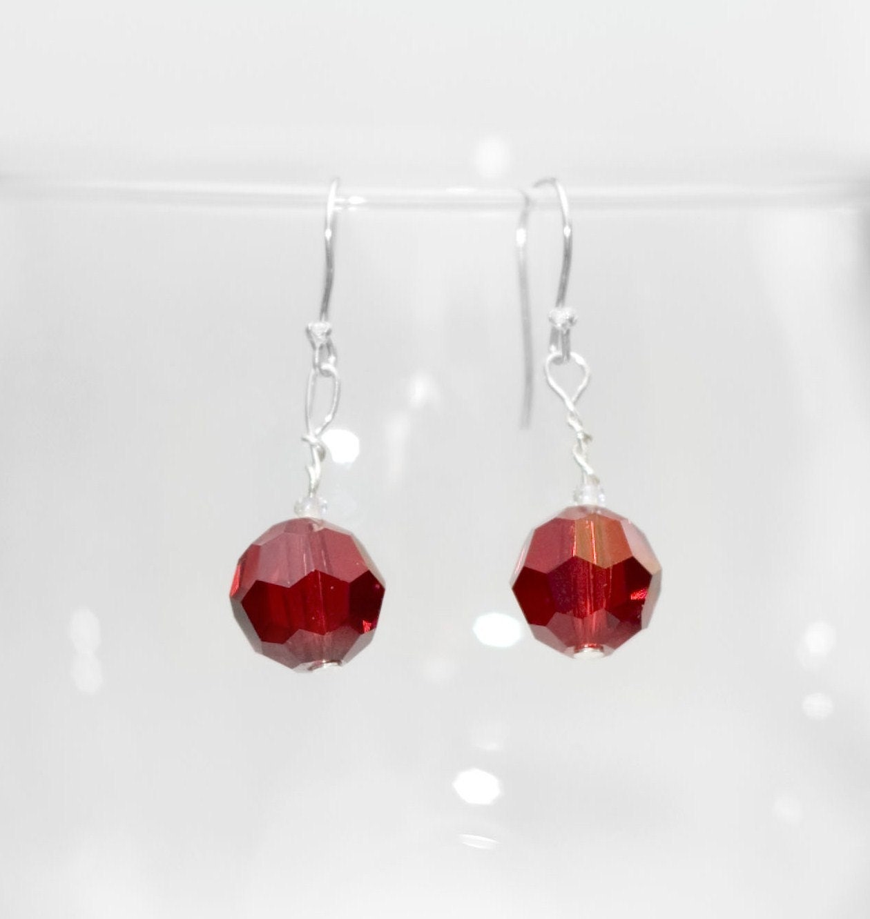 Red Crystal Earrings -SHOP CLOSING SALE- Sterling Silver