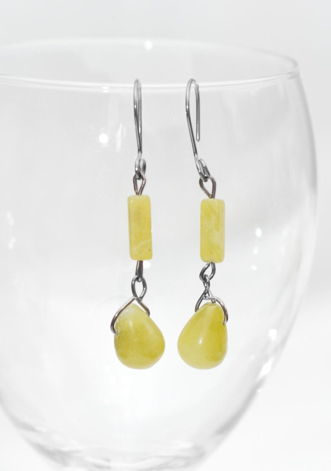 SHOP CLOSING SALE-  Green Opal Hypoallergenic dangle earrings for sensitive ears ... unique gift just for you ... jewelry for her