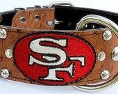 2" 49er ostrich leather dog collar with triple row studs 18-22"