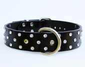1.5" black leather collar with clear crystals