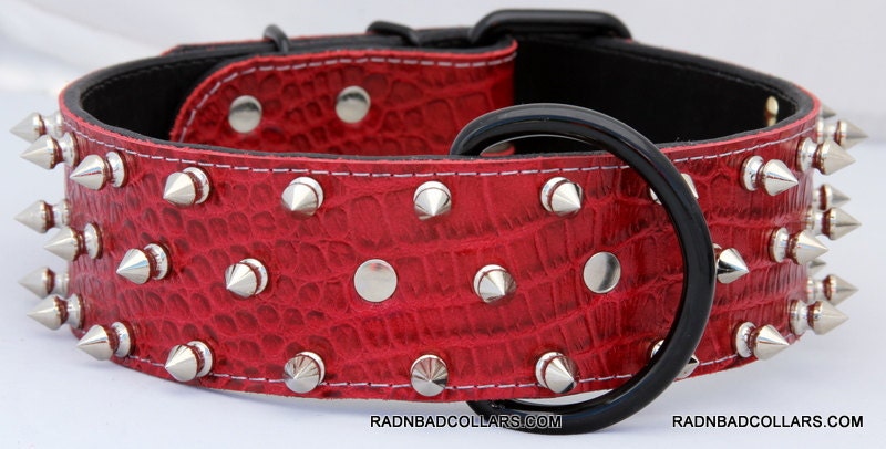 Red leather dog collar...Gator  Dog collar 18-22"