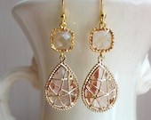 Champagne Wrapped Glass Dangle Earrings. Champagne Wedding. Peach Wedding. Bridesmaid Earrings.