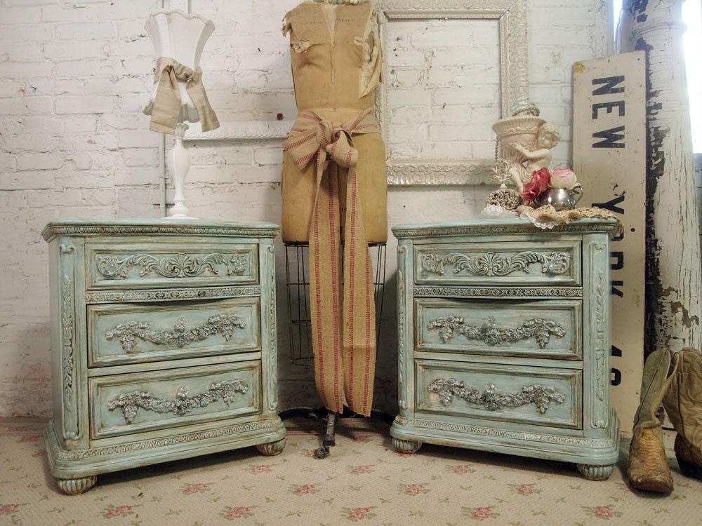 Painted Cottage Romantic Aqua Chic Night Table NT228
