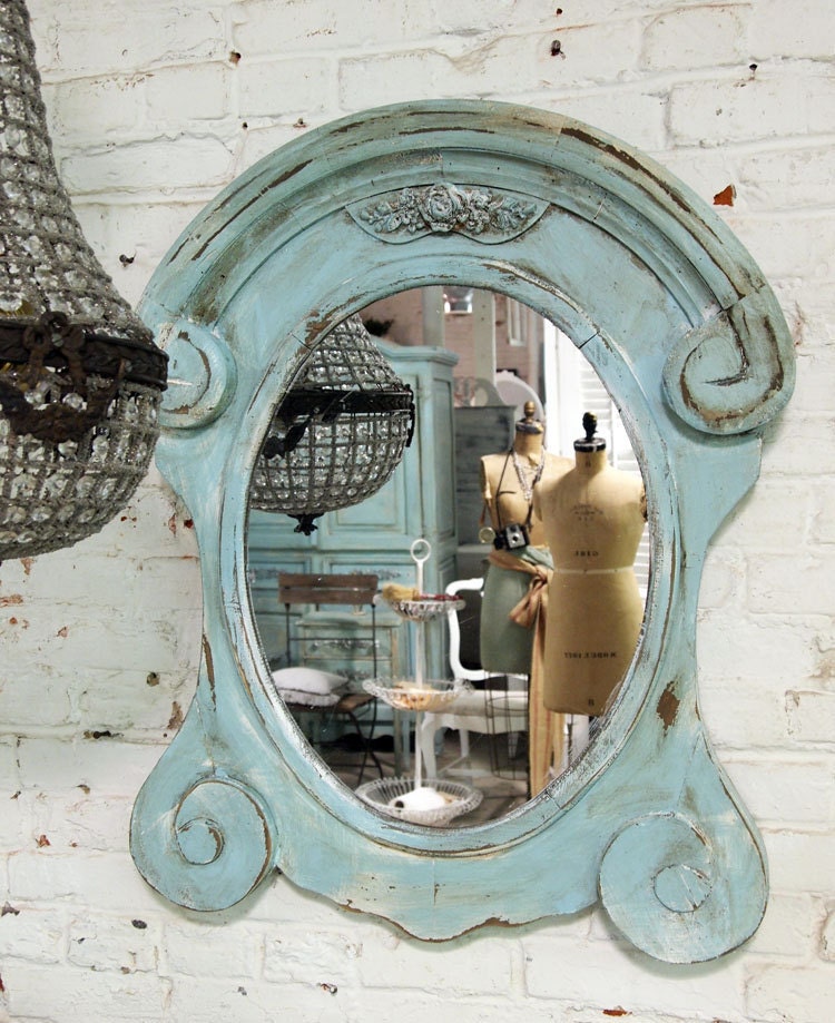 Painted Cottage Chic Shabby Aqua Mirror MR266