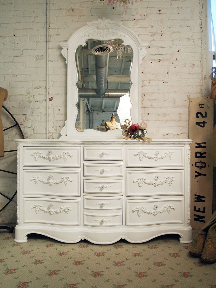Painted Cottage Shabby White Romance Dresser with Mirror DR14