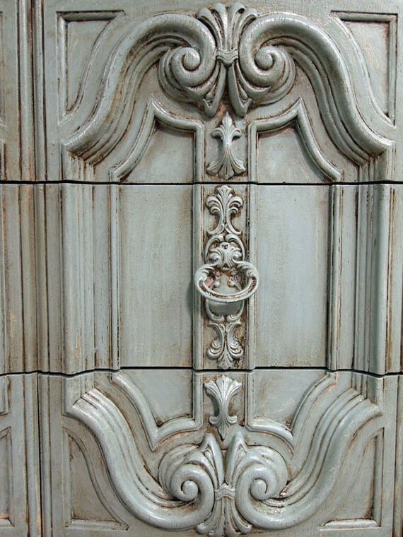 Vintage Painted Cottage Chic Shabby Aqua French Chest CH150