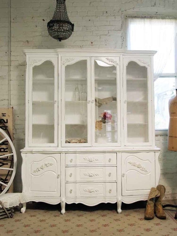 RESERVE TARA Painted Cottage Chic Shabby White Romantic China Cabinet CC318
