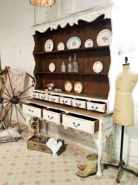 Painted Cottage Chic Shabby French Farmhouse China Cabinet / Hutch