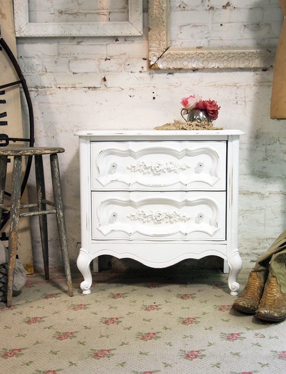 RESERVEMarinaPainted Cottage Shabby White Romantic French Night Table NT393