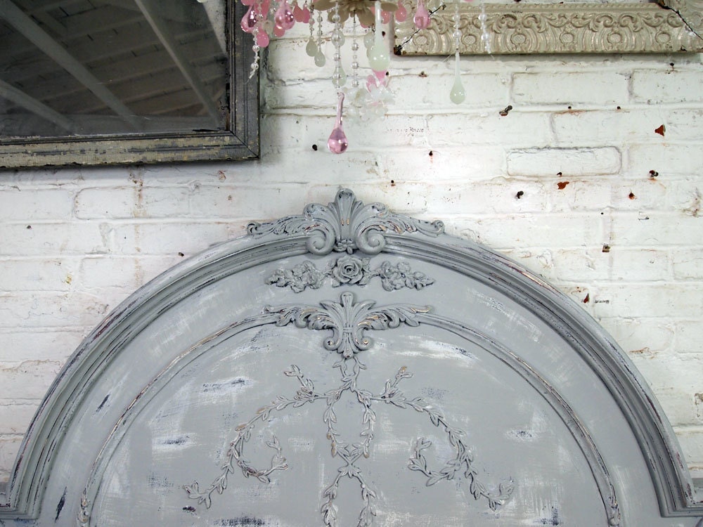Painted Cottage Chic Shabby Dove Grey Queen Romance Bed