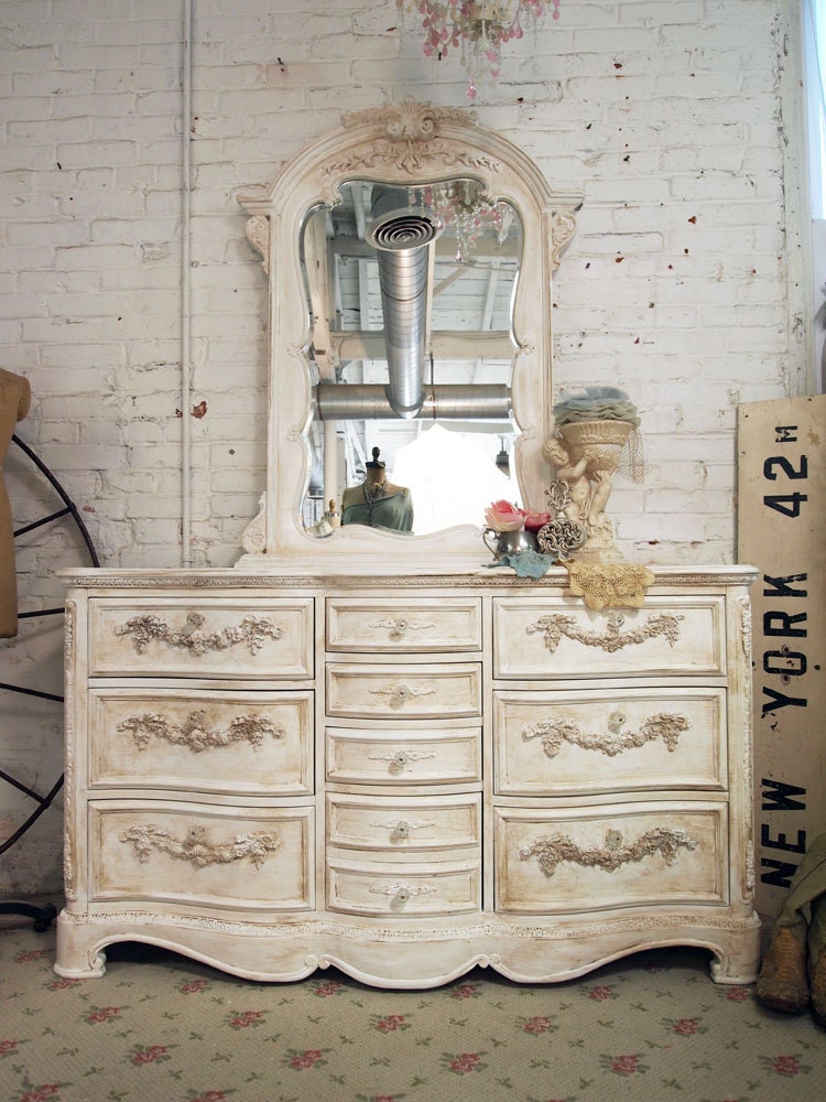 Painted Cottage Shabby White Romance Dresser with Mirror DR14