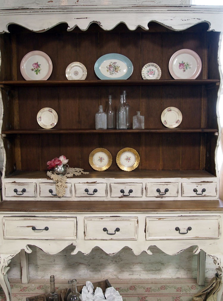 Painted Cottage Chic Shabby French Farmhouse China Cabinet / Hutch