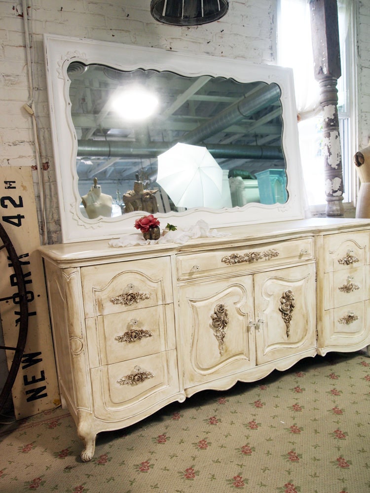 RESERVED for BRANDI Painted Cottage Chic Shabby White French Mirror MR309