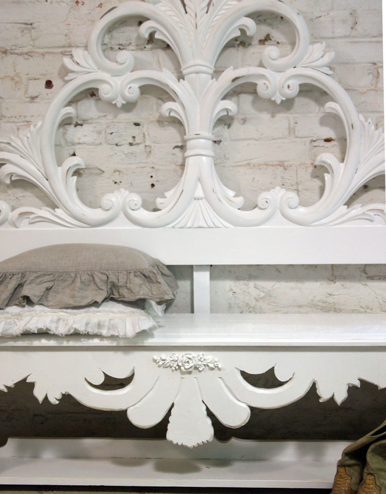 Painted Cottage Chic Shabby White Handmade French Bench CHR336