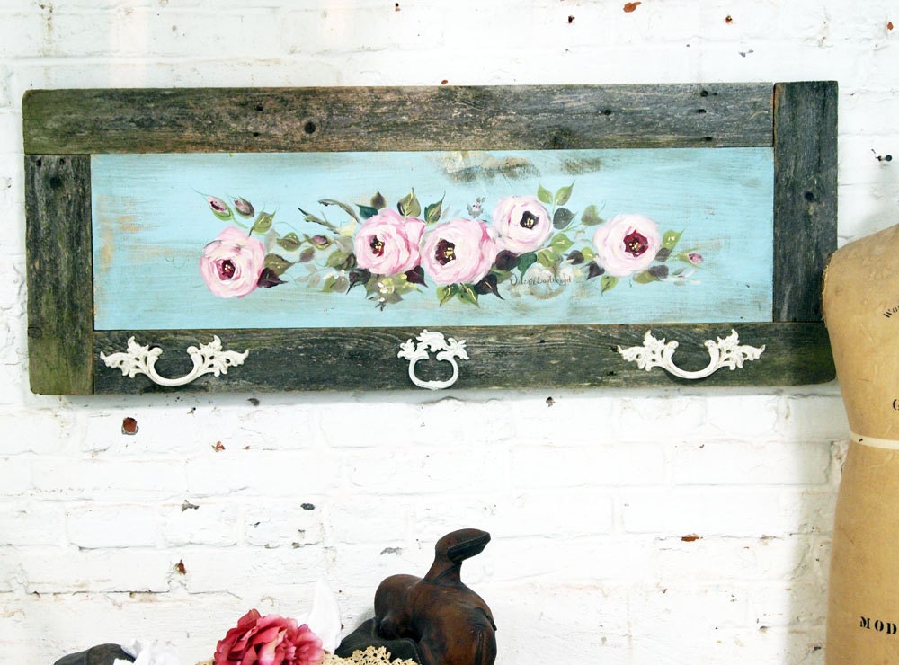 Painted Cottage Chic Shabby Hand Made Rose Painting VF276