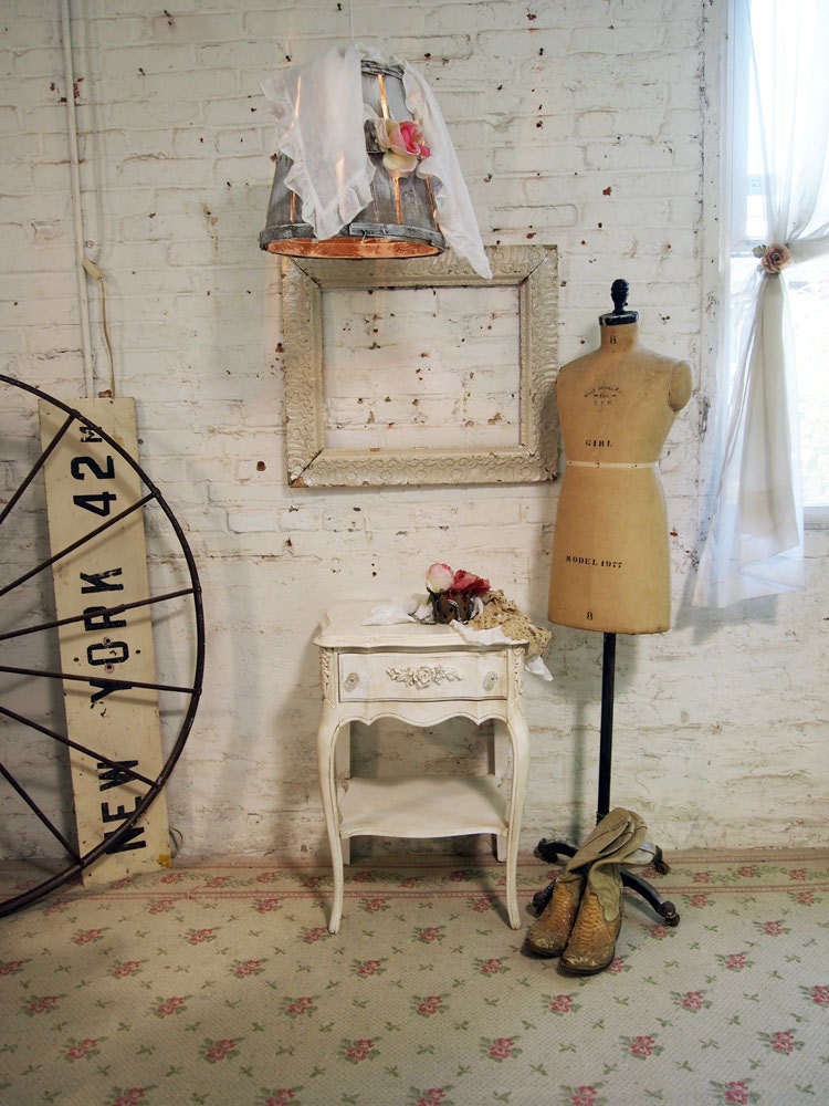 RESERVE for JULIE Painted Cottage Chic Shabby White Pair of Romantic Night Tables NT419