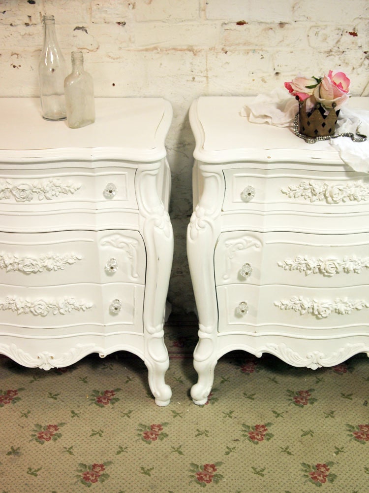 Painted Cottage Shabby White Pair of  Romantic French Night Table NT428