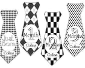 Boy Monthly Onesie Stickers Tie Personalized (Black and White) - Baby Month Stickers -Includes Newborn and Extra-Large 12 Month Sticker