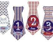 Boy Monthly Onesie Stickers Tie Personalized (Choo Choo Train) - Baby Month Stickers -Includes Newborn and Extra-Large 12 Month Sticker