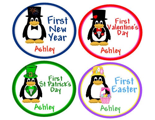 Personalized My First Holidays Onesie Stickers (Design 2)-Includes 10 Holidays - Baby Month Stickers for Boys and Girls