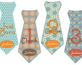 Boy Monthly Oneise Tie Stickers Personalized (Vintage Blue Boy)-Includes Newborn and Extra-Large 12 Month Stickers - Baby Month Stickers