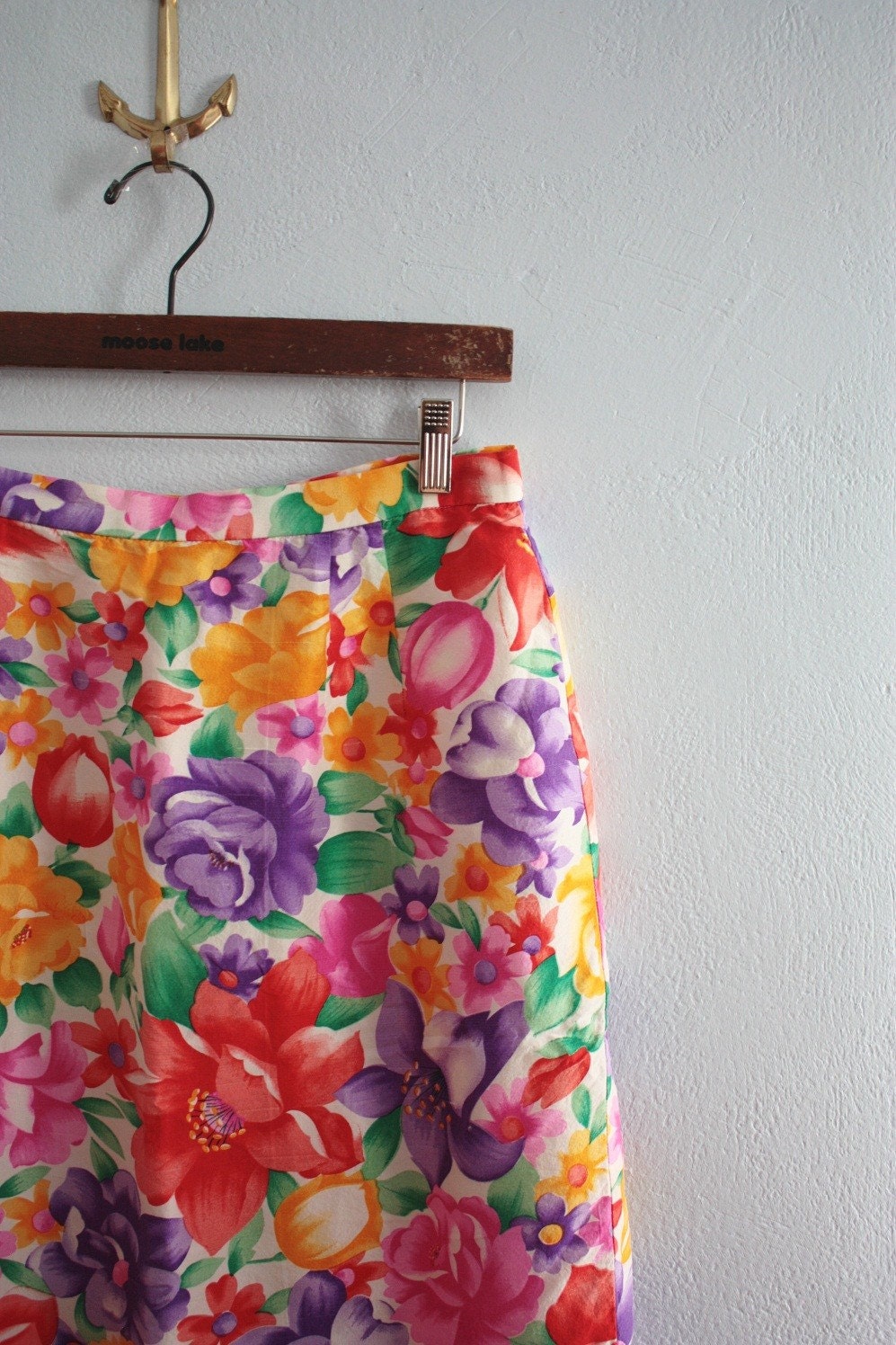 Weekend Sale - vintage 80s silk pencil skirt - Technicolor Bouquet summer 12/M neon floral wiggle purple red yellow